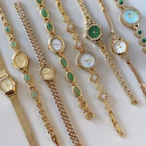 Vintage-Inspired Gold-Toned Dainty Bracelet Watch Collection with Gemstone & Crystal Accents