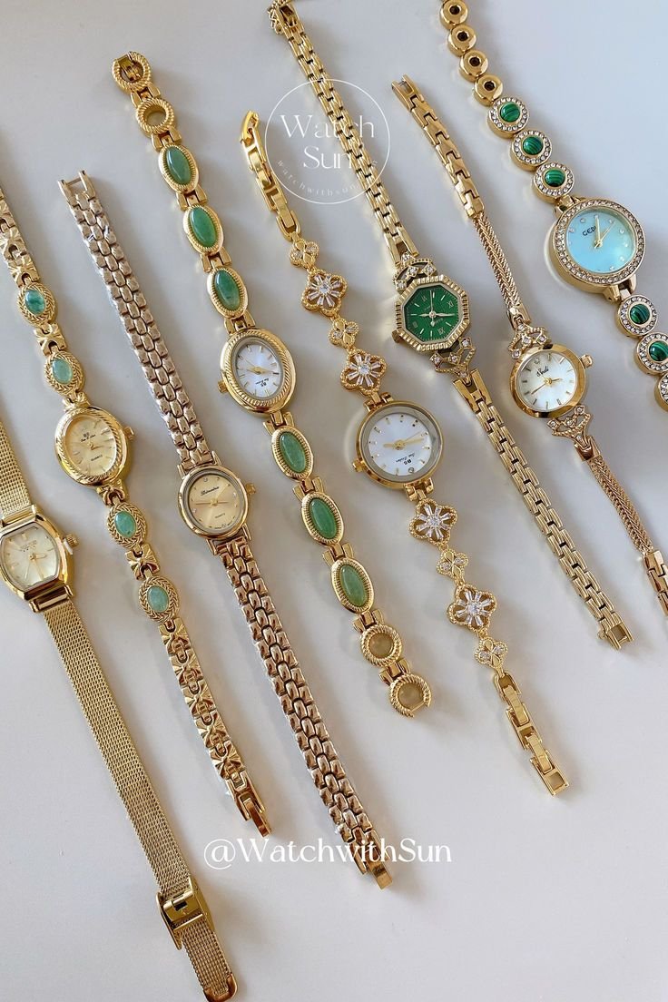 Vintage-Inspired Gold-Toned Dainty Bracelet Watch Collection with Gemstone & Crystal Accents