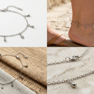 Silver-Toned Minimalist Charm Anklet with Teardrop & Figurine Accents