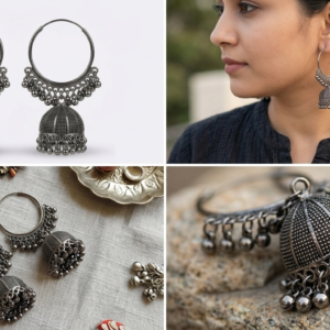 Oxidized Silver-Plated Boho Hoop Jhumka Earrings with Ghungroo Drops