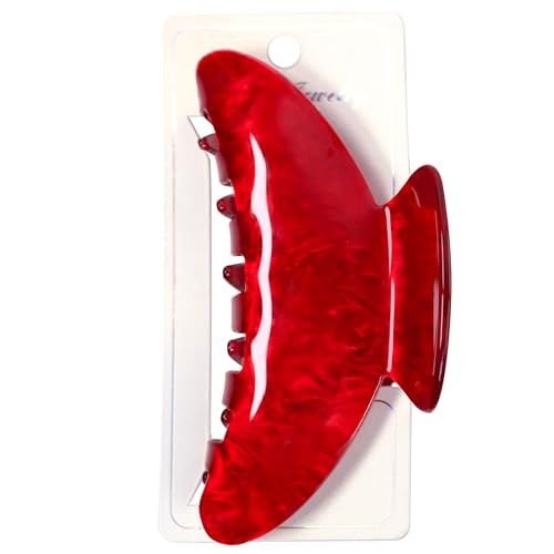 Glossy Ruby Red Marbled Half-Moon Hair Claw Clip